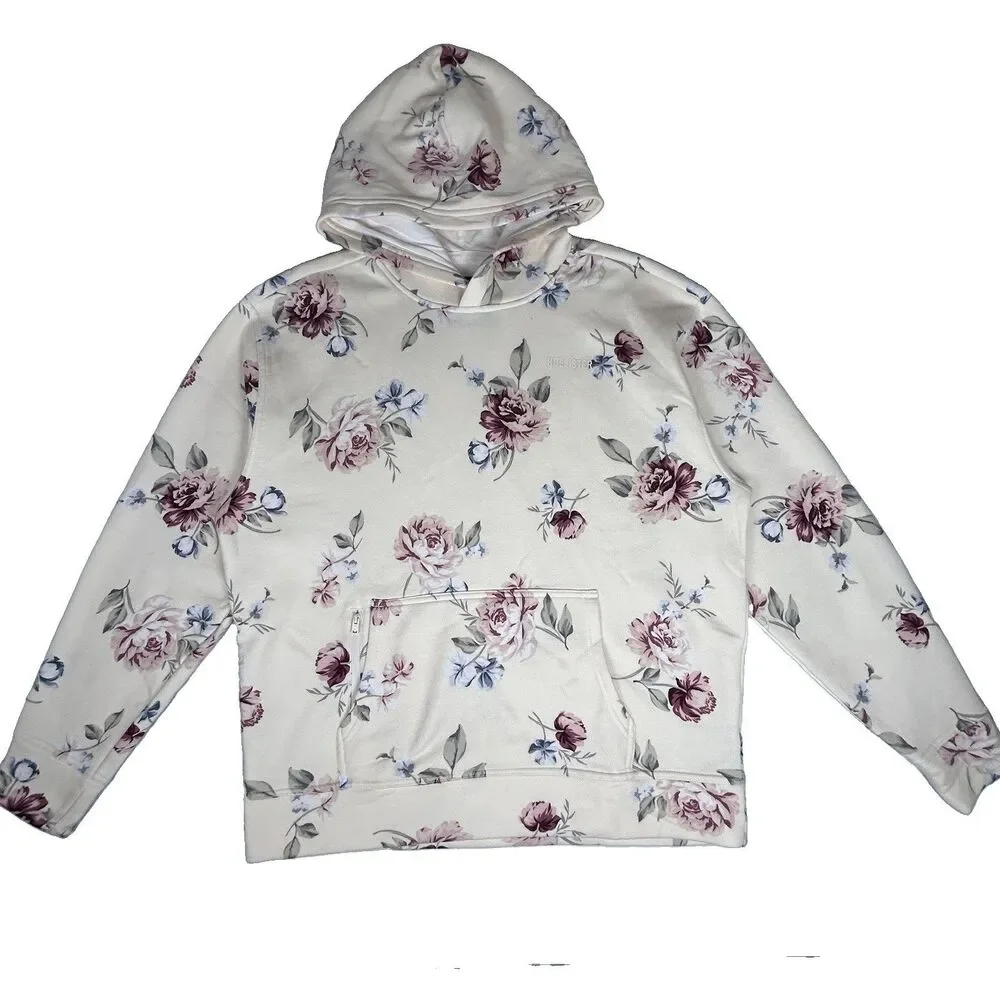 Hollister cream Rose Hoodie Relaxed Fit Sz L super soft